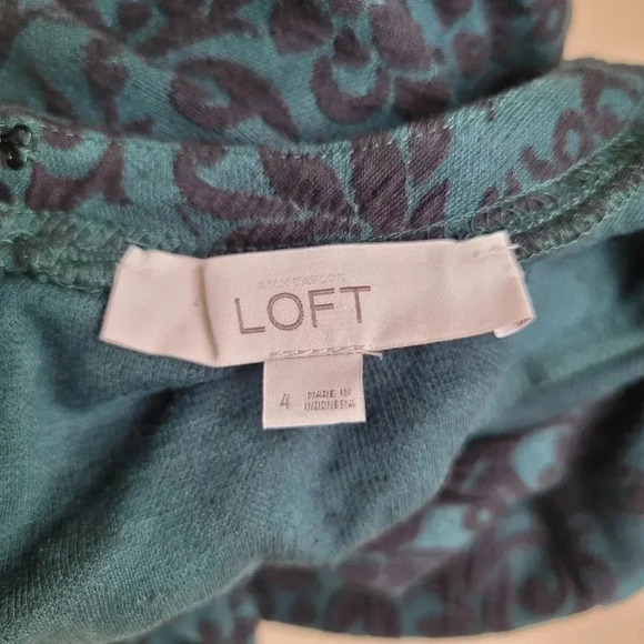 Loft Ann Taylor A-Line Floral Green Black Emerald Dress Long Sleeve Stretch Sz 4 - Picture 5 of 12